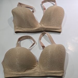 NWOT Bali Beige Swirl Pattern Bra Set Of 2.  34DD